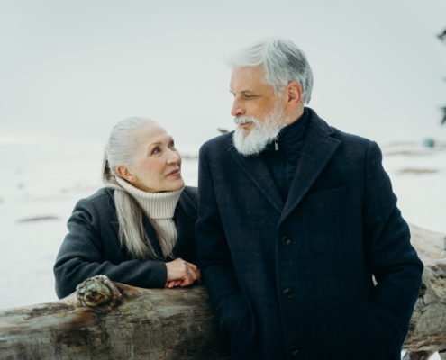 happy older couple in winter